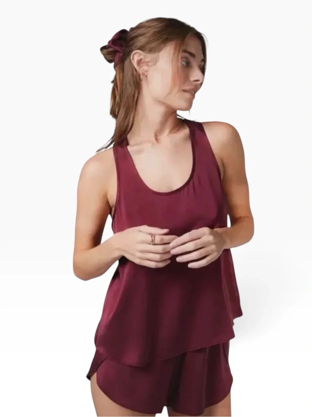 Lunya Washable Silk Tulip Back PJ Set Burgundy Calliope Wine